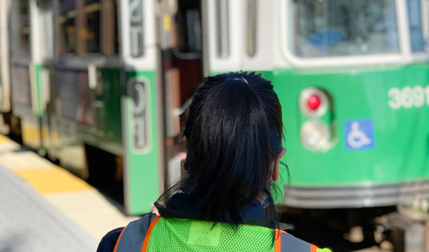 VHB team member waiting for transit in Boston.