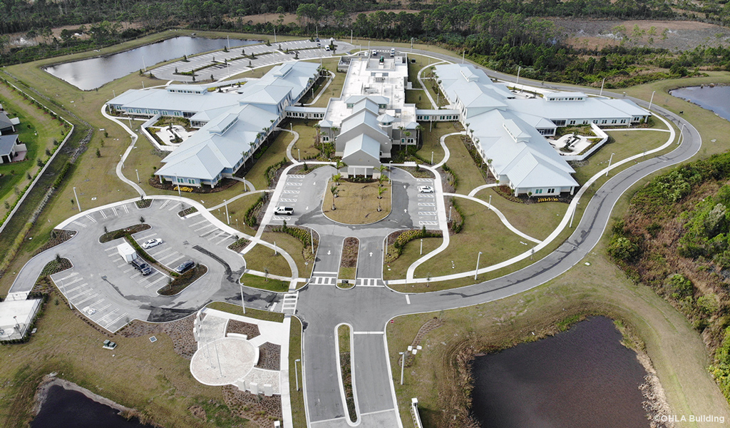 An aerial photograph of the campus of the Ardie B Copas Veterans Nursing Home.