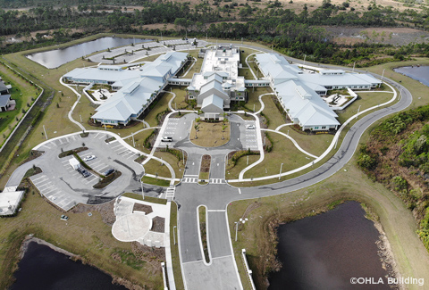 An aerial photograph of the campus of the Ardie B Copas Veterans Nursing Home.