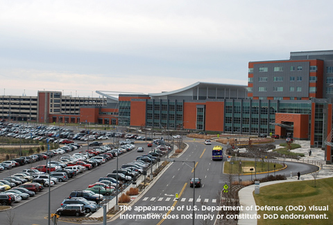 Front façade view of the Defense Logistics Agency Headquarters at Fort Belvoir. 