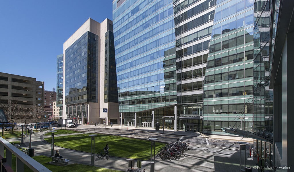 Entrance to The Center for Life Science in Boston, Massachusetts.