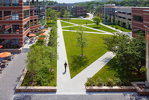 Walking paths on campus of Mathworks in Natick, Massachusetts.