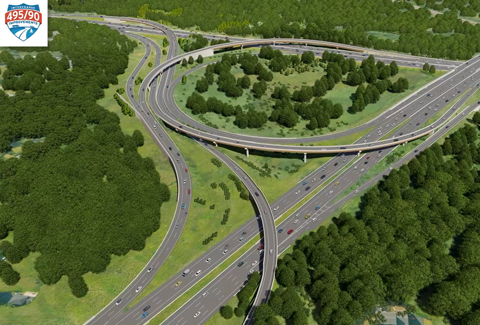 Screenshot of the proposed I-495/I-90 interchange.