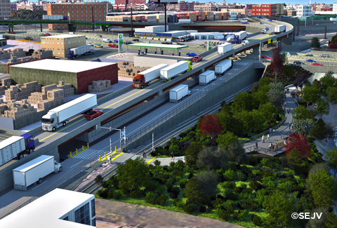 Highway improvements adjacent new waterfront park rendering