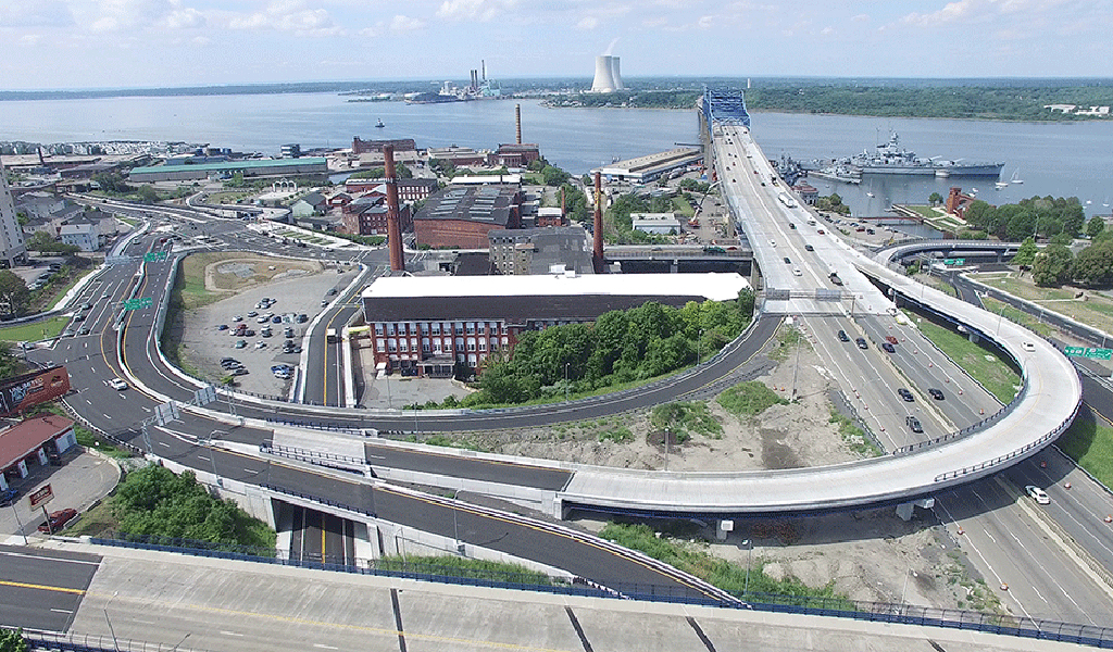 The Route 79 and I-195 interchange in Fall River, Massachusetts.