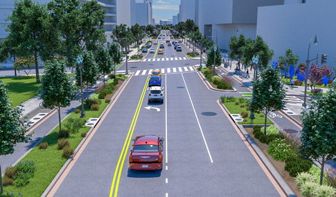 Landscape feature of Penn Ave West Streetscape concept that promotes reduction of water entering the city’s sewer system.