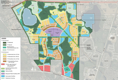 The Grow site map including a 9-acre working farm and 21-acres of community gardens.  