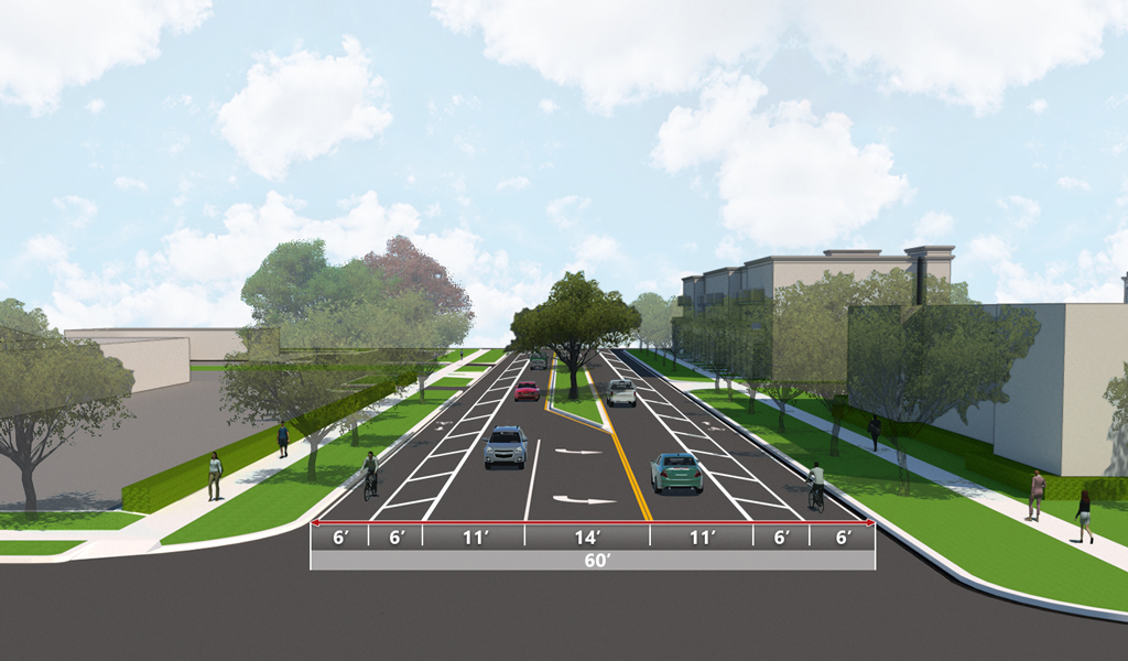 Rendering of West Central Avenue concept from the 63rd Street N intersection.