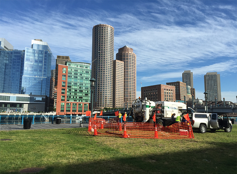 Vacuum truck on project site in Boston.