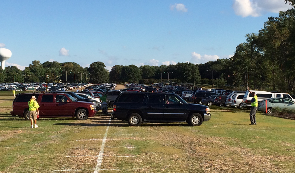 Completed overflow parking lot that helps the environment by mitigating stormwater runoff.