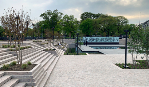 Hardscape and newly planted trees at the WWI Memorial.