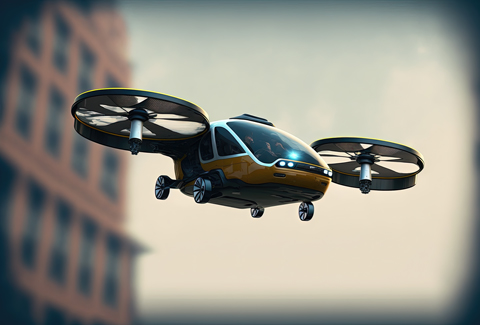 Digital representation of an aerial drone taxi.