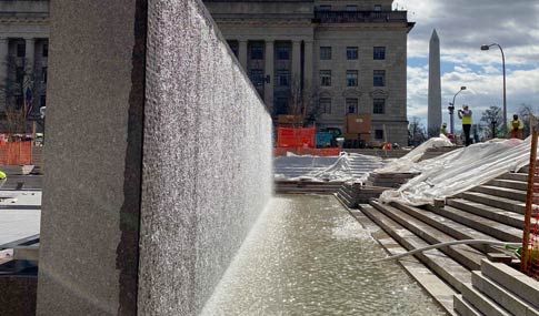 Ripple stone water flow test at the "Peace Fountain" feature