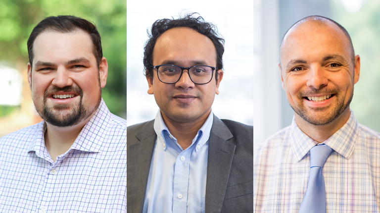 Jeff Gooch, Md Shakir Mahmud, and Frank Gross wearing business attire.