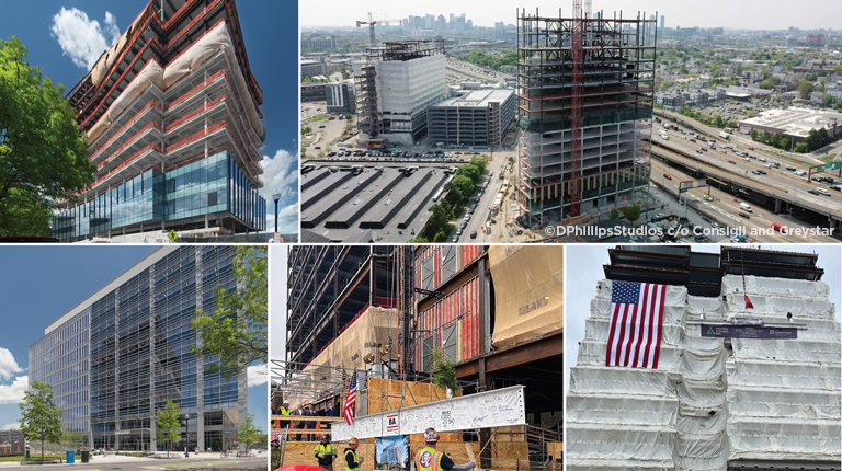 Collage of industrial buildings in the city of Somerville.