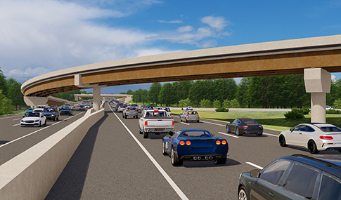 Digital rendering showing eventual traffic flow through the project area.