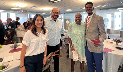 CREST Intern Lily Liu poses with Abraham Guerrero, Sandra King, and Jayson Pugh.