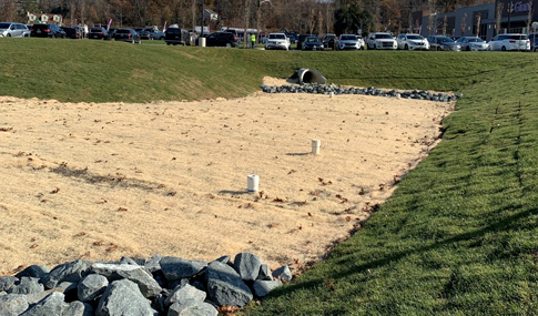 One of the stormwater facilities on the Livingston Square Shopping Center site.