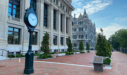 The General Assembly Building’s front historic façade.