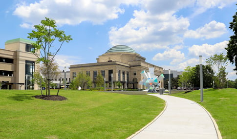 A meandering path through The Green leads to the Science Museum.