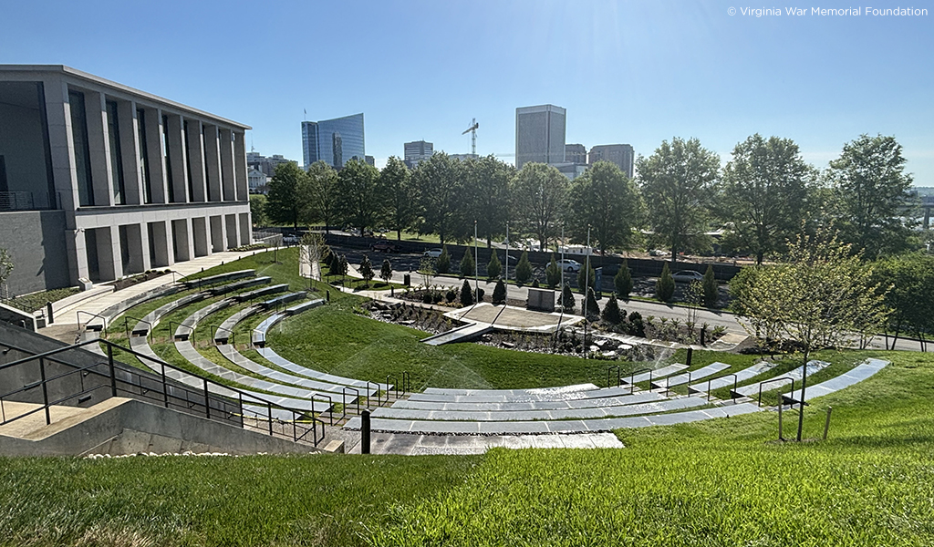 View of amphitheater and new landscape plantings after installation. 