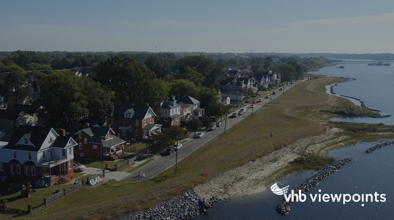 A coastal community protected by living shoreline.